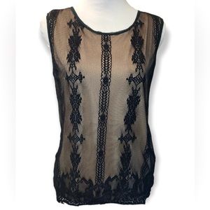 Max Studio Stretchy Lace Mesh Overlay Super Soft Sleeveless Top